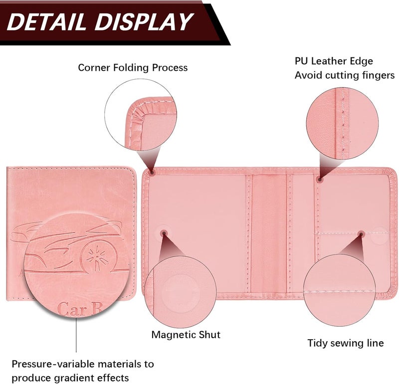 Peisicne 2-Pack Registration and Insurance Card Holder, Vehicle Glove Box Car Organizer with Magnetic Closure, Interior Pink Car Accessories for Documents, Cards, License Storage - Image 3